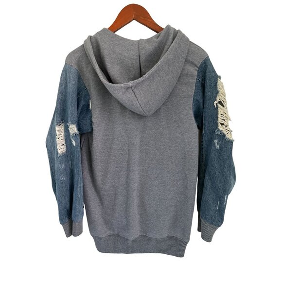 MARC ESCO Full Zip Hoodie Cotton Denim Ripped Sleeves Size Med - Picture 2 of 11